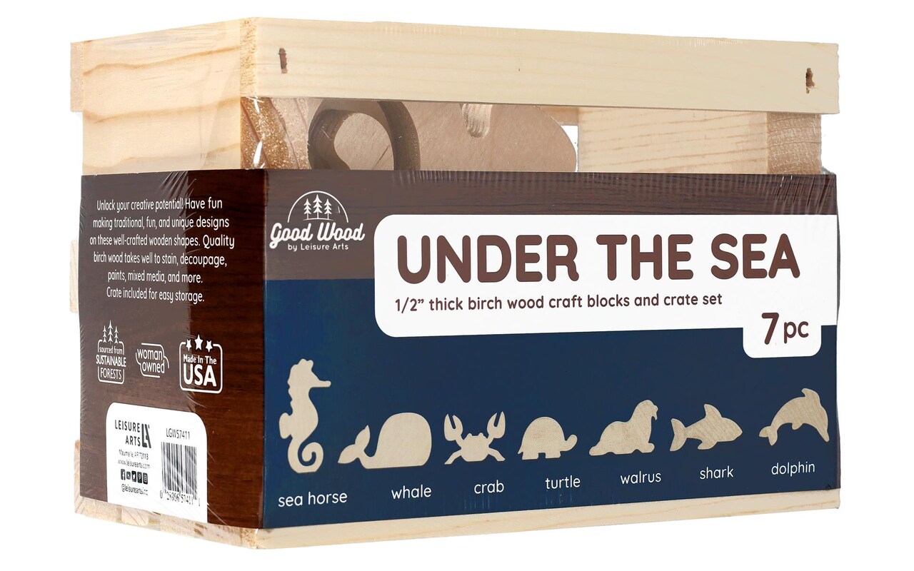Good Wood by Leisure Arts: Under The Sea Crate Set - 7 Piece Animal Wood  Cutouts - Small Wooden Shapes for Crafts - Wooden Craft Shapes - wooden  animals to paint